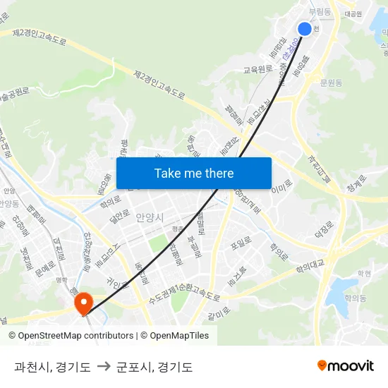 과천시, 경기도 to 군포시, 경기도 map