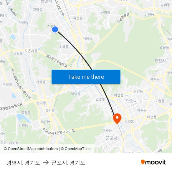 광명시, 경기도 to 군포시, 경기도 map