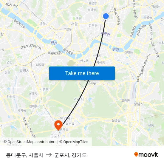 동대문구, 서울시 to 군포시, 경기도 map