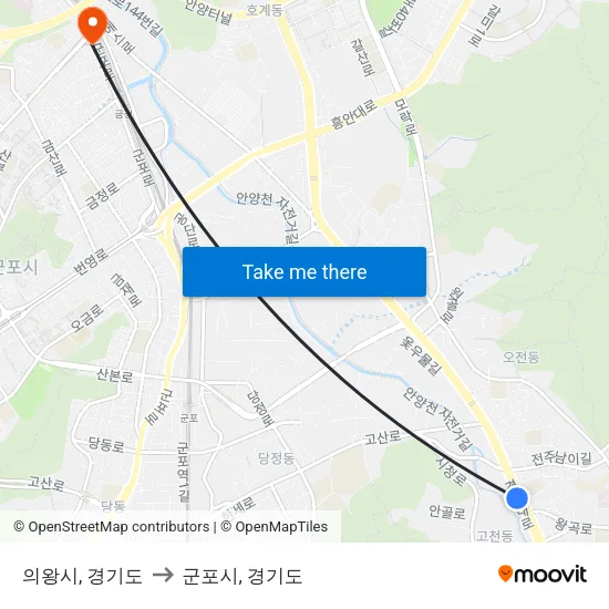 의왕시, 경기도 to 군포시, 경기도 map