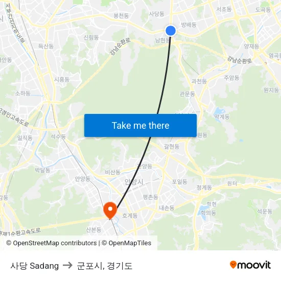 사당 Sadang to 군포시, 경기도 map