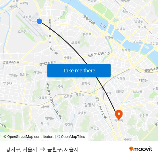 강서구, 서울시 to 금천구, 서울시 map