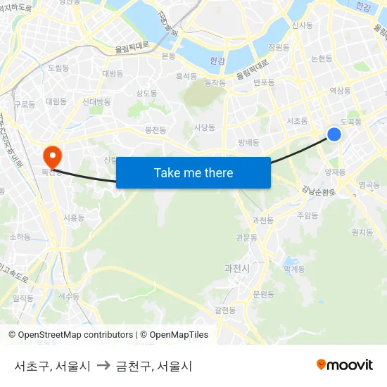서초구, 서울시 to 금천구, 서울시 map