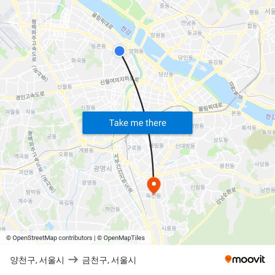 양천구, 서울시 to 금천구, 서울시 map