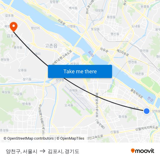 양천구, 서울시 to 김포시, 경기도 map