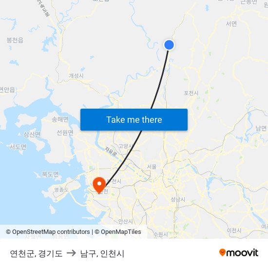 연천군, 경기도 to 남구, 인천시 map