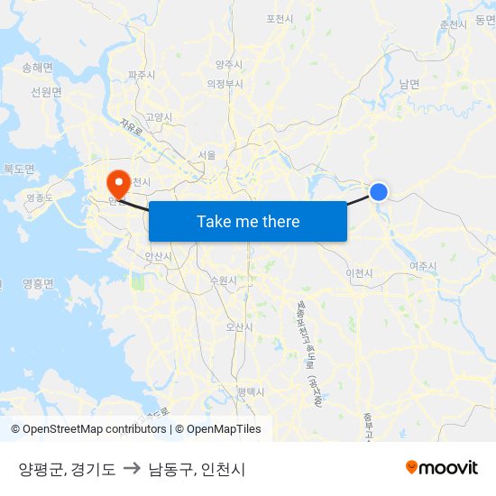 양평군, 경기도 to 남동구, 인천시 map