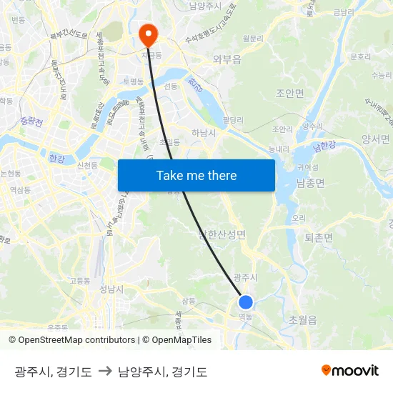 광주시, 경기도 to 남양주시, 경기도 map