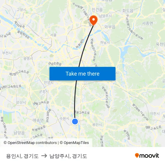 용인시, 경기도 to 남양주시, 경기도 map