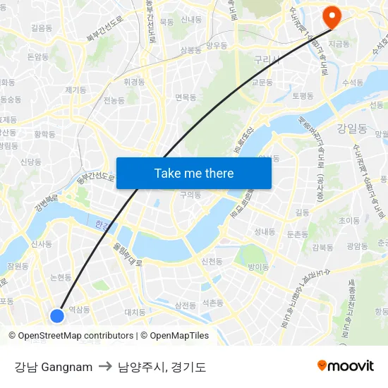 강남 Gangnam to 남양주시, 경기도 map