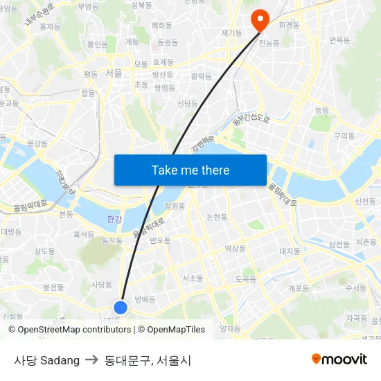 사당 Sadang to 동대문구, 서울시 map