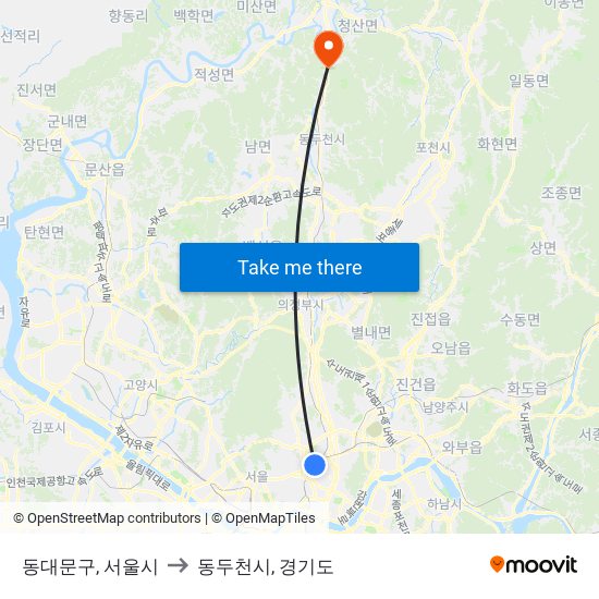 동대문구, 서울시 to 동두천시, 경기도 map