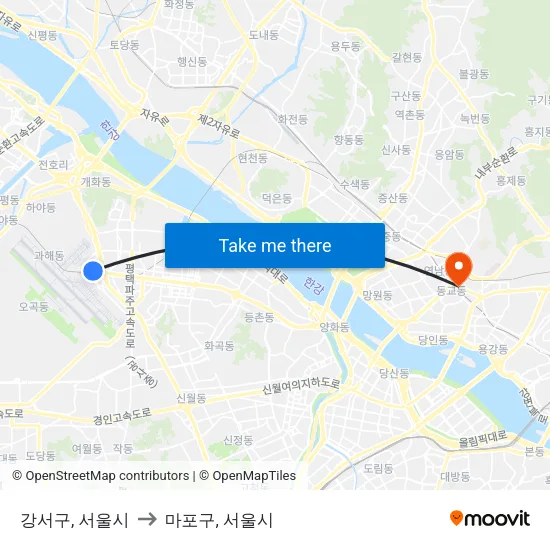 강서구, 서울시 to 마포구, 서울시 map