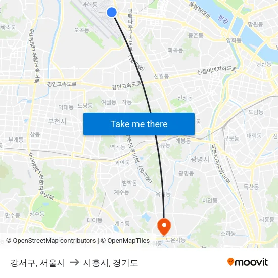 강서구, 서울시 to 시흥시, 경기도 map