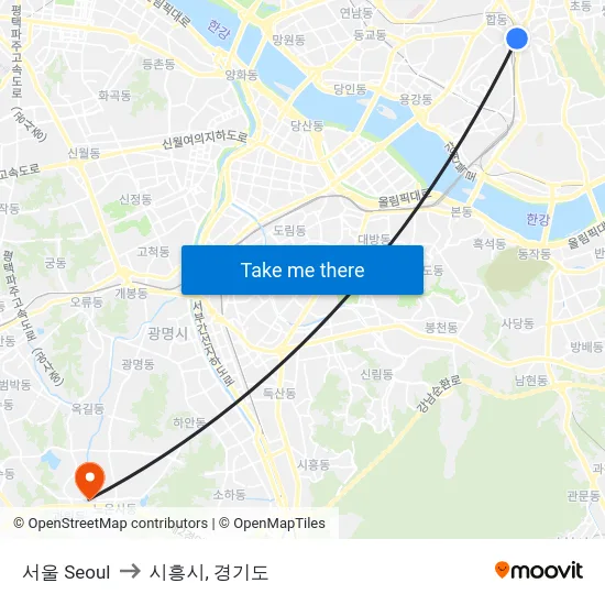 서울 Seoul to 시흥시, 경기도 map