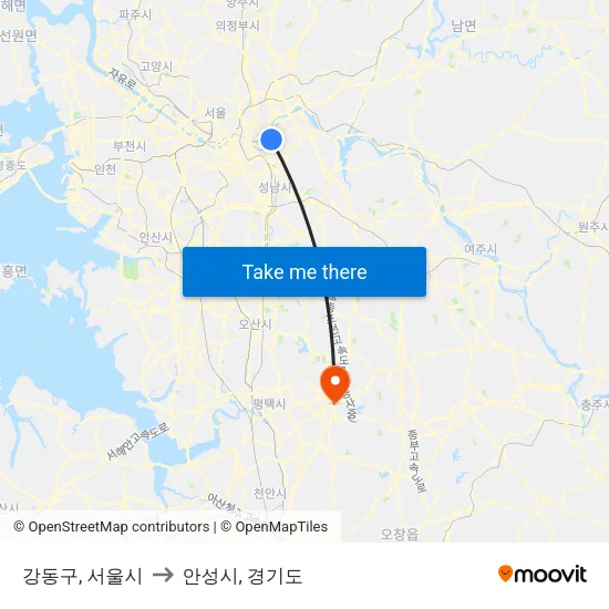 강동구, 서울시 to 안성시, 경기도 map