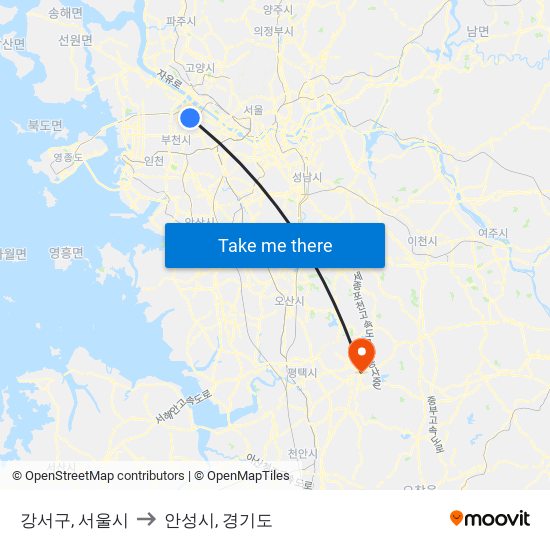 강서구, 서울시 to 안성시, 경기도 map