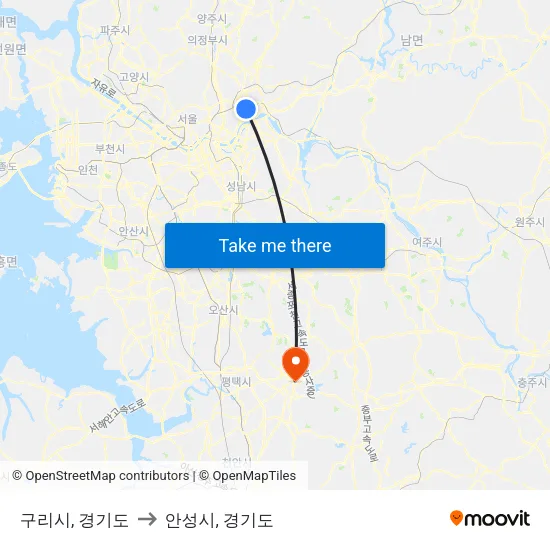 구리시, 경기도 to 안성시, 경기도 map