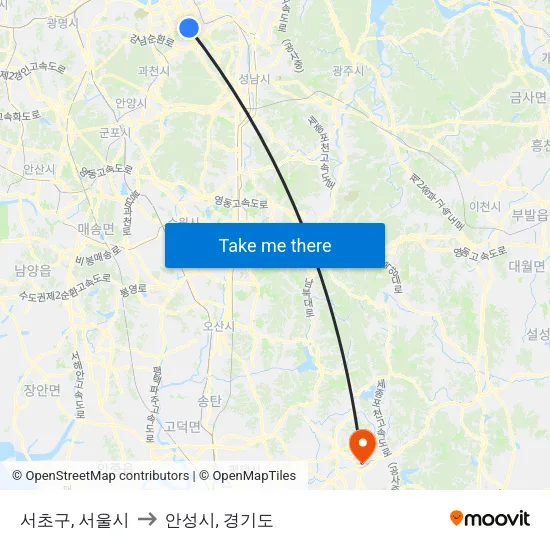 서초구, 서울시 to 안성시, 경기도 map