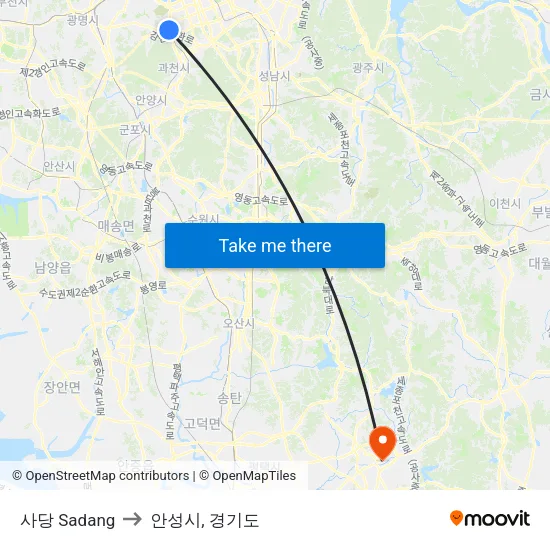 사당 Sadang to 안성시, 경기도 map