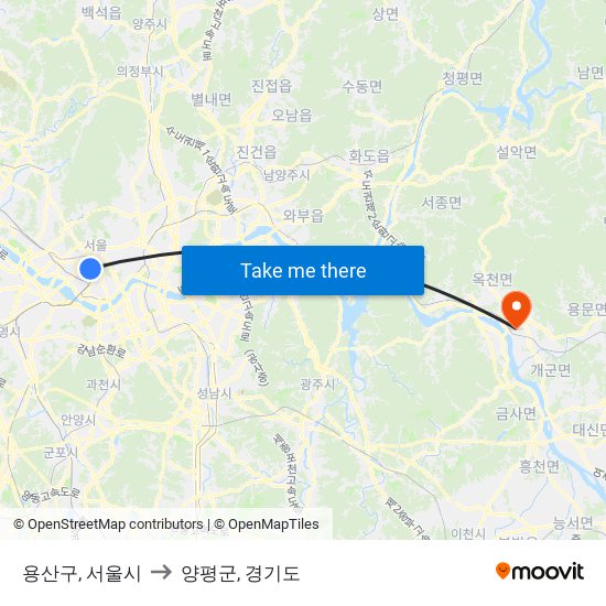 용산구, 서울시 to 양평군, 경기도 map