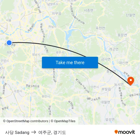 사당 Sadang to 여주군, 경기도 map