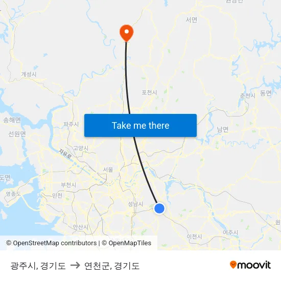 광주시, 경기도 to 연천군, 경기도 map