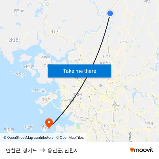 연천군, 경기도 to 옹진군, 인천시 map