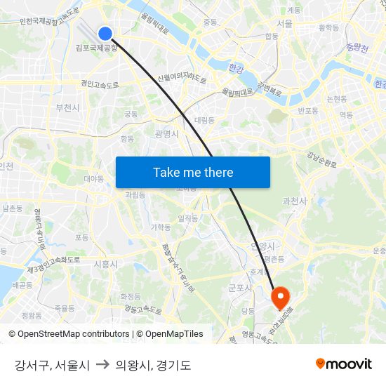 강서구, 서울시 to 의왕시, 경기도 map