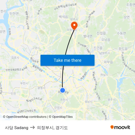 사당 Sadang to 의정부시, 경기도 map