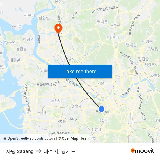 사당 Sadang to 파주시, 경기도 map