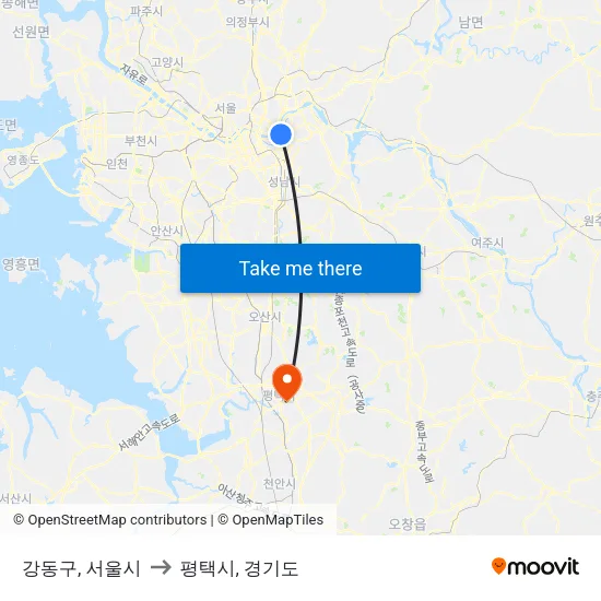 강동구, 서울시 to 평택시, 경기도 map