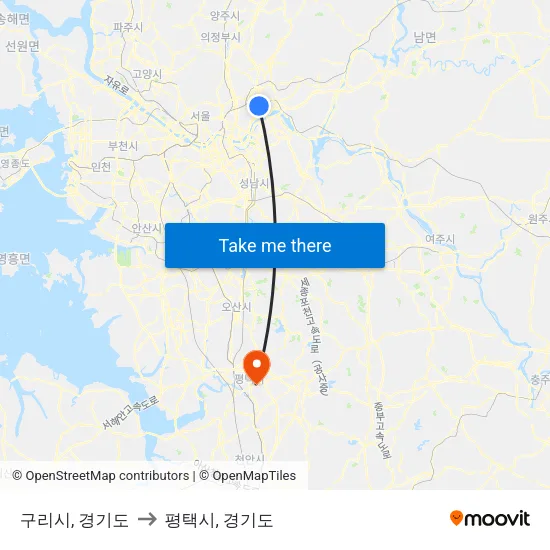 구리시, 경기도 to 평택시, 경기도 map
