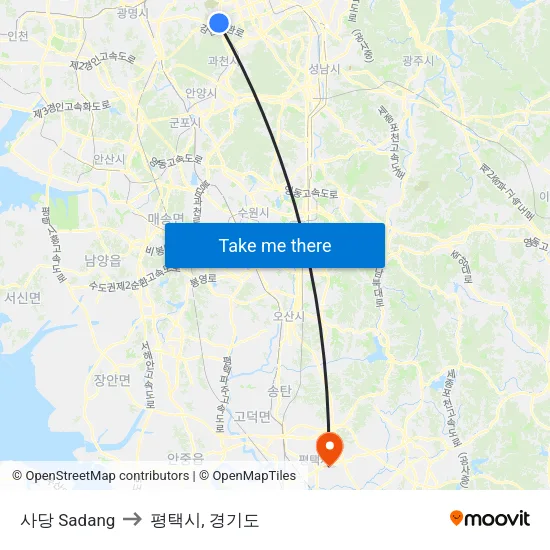 사당 Sadang to 평택시, 경기도 map