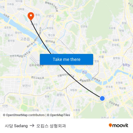 사당 Sadang to 오킴스 성형외과 map