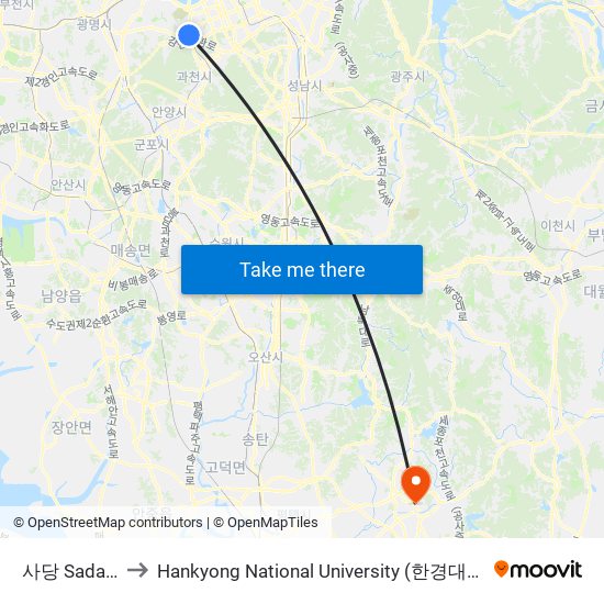 사당 Sadang to Hankyong National University (한경대학교) map