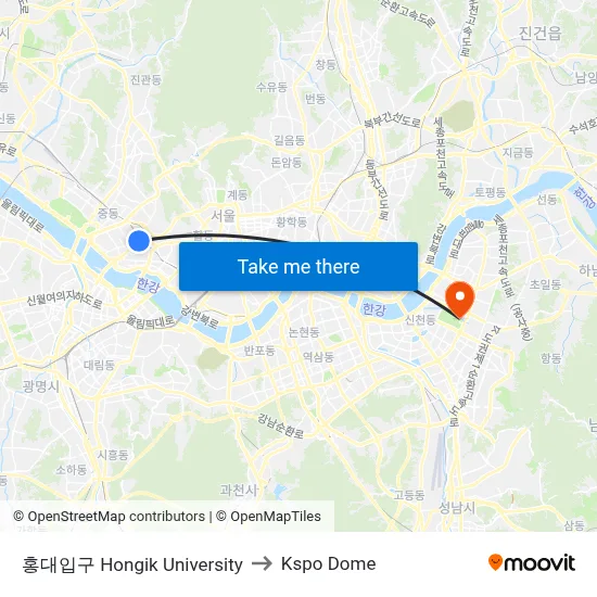 Hongik University to Kspo Dome map