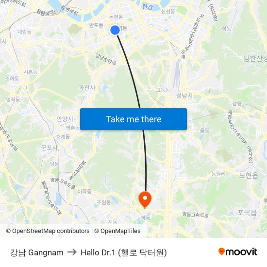 강남 Gangnam to Hello Dr.1 (헬로 닥터원) map