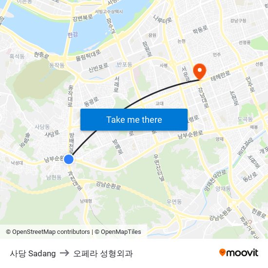 사당 Sadang to 오페라 성형외과 map