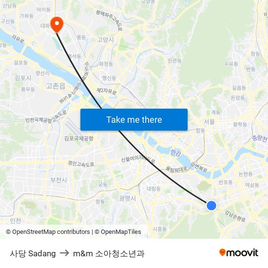 사당 Sadang to m&m 소아청소년과 map