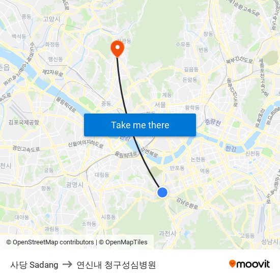 사당 Sadang to 연신내 청구성심병원 map