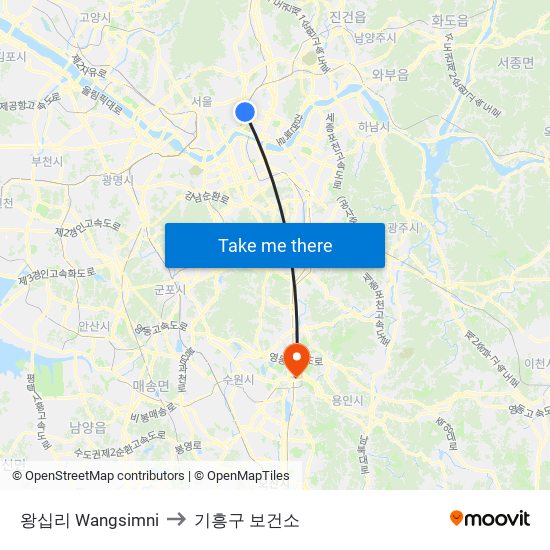 왕십리 Wangsimni to 기흥구 보건소 map