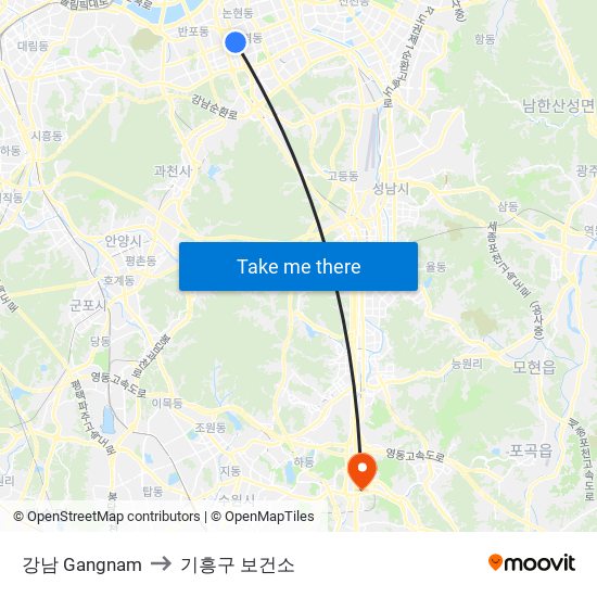 강남 Gangnam to 기흥구 보건소 map