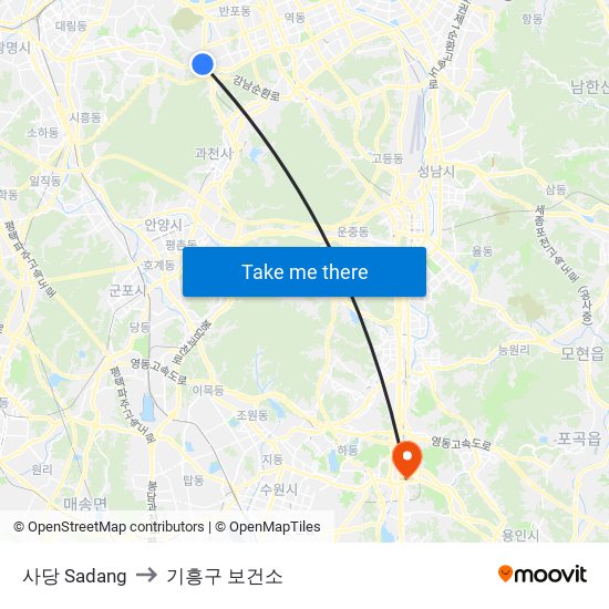 사당 Sadang to 기흥구 보건소 map