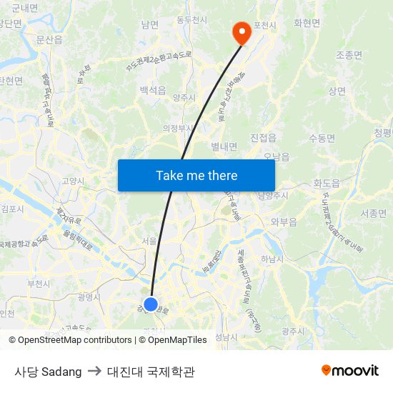 사당 Sadang to 대진대 국제학관 map