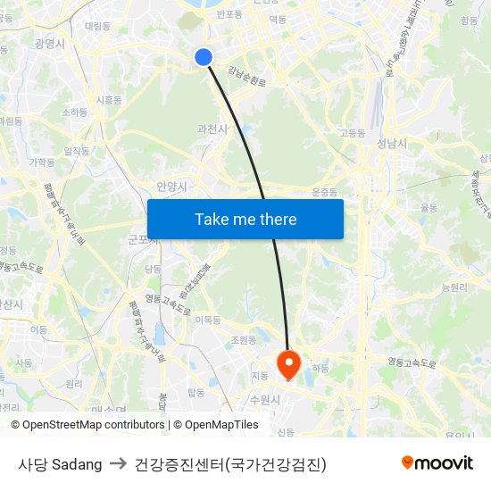 사당 Sadang to 건강증진센터(국가건강검진) map