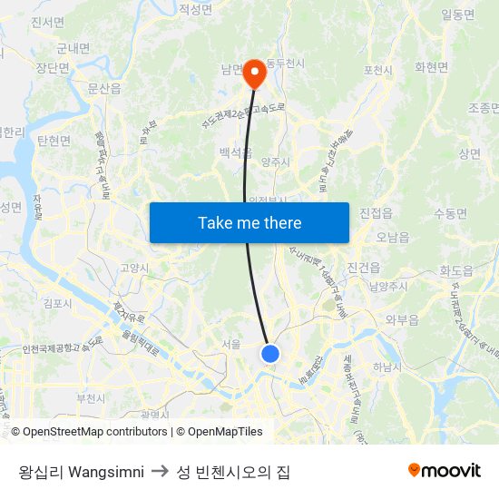 왕십리 Wangsimni to 성 빈첸시오의 집 map