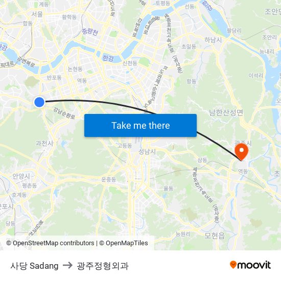 사당 Sadang to 광주정형외과 map