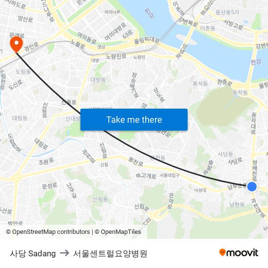 사당 Sadang to 서울센트럴요양병원 map