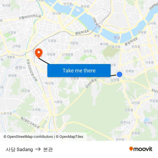 사당 Sadang to 본관 map